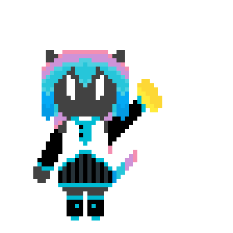 HATSUNE MIPTON???? An image of the Character Mipton dressed as Hatsune Miku